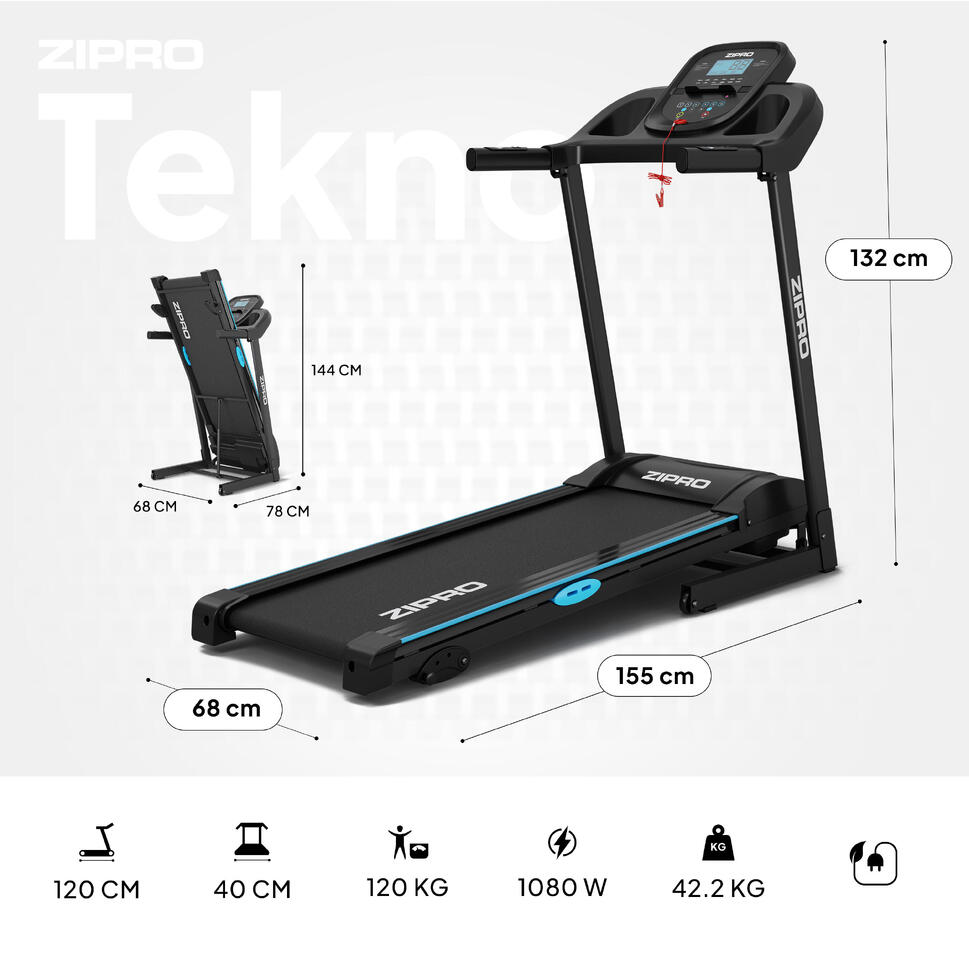 Tapis de course pliant Zipro Tekno 120 x 40 cm, 14 km/h, enceintes MP3, LCD